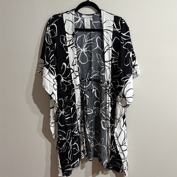 La Blanca Women One Size Kimono Swimwear CoverUp Black Moonlit Silhouette - Picture 3 of 15